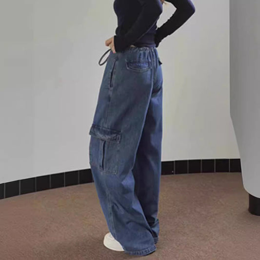 liwuka-shop y2k outfits 2024 Spring and Summer New Fashionable Street Casual Slimming Versatile Fashionable High Waist Tied Rope Wide Leg Workwear Jeans for Women