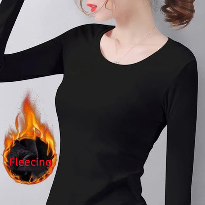 liwuka O Neck Long Sleeve Shirt Women Winter Bottoming Cropped Tops Black Casual  Slim Basic Velvet Heating Fiber Thermal T-Shirts