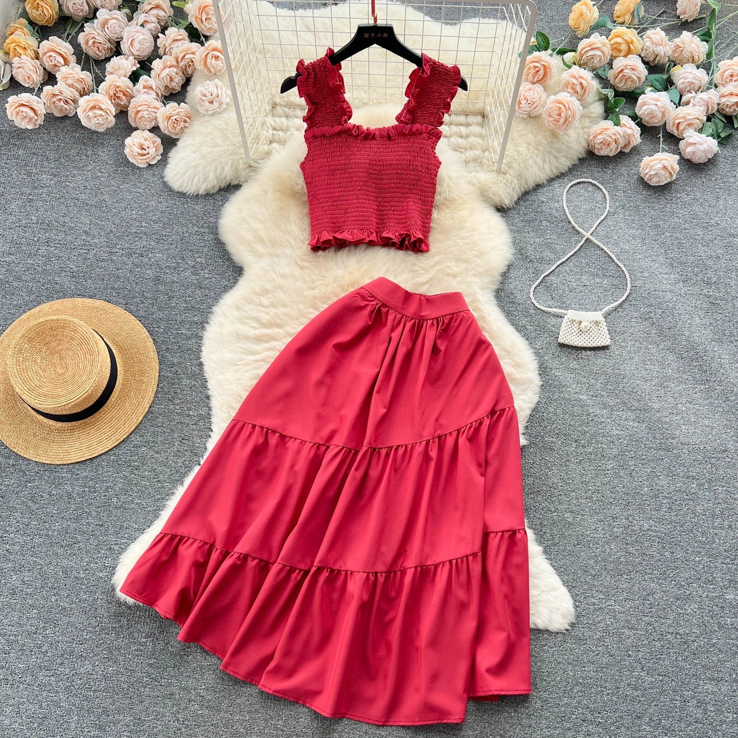 liwuka Chic Fashion Women Dress Suits Summer Vacation Style Sleeveless Stretchy Tops + High Waist Long Skirts Lady Outfits