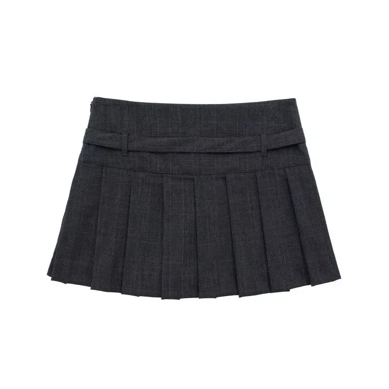 liwuka Vintage Pleated Skirt Women Y2K Streetwear High Waist A-line Slim Preppy Style Mini Skirt Shorts Autumn School Fashion