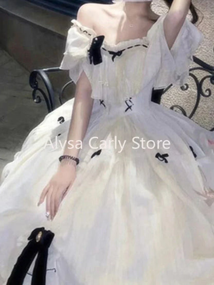 liwuka Elegant Sweet Princess Lolita Dress Women Japanese Slash Neck Short Sleeve Ball Gown Dress Female Evening Party Y2k Fairy Dress