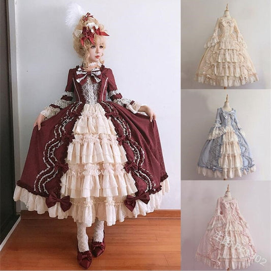 liwuka Medieval Palace Sweet Lolita Dress Vintage Lace Bowknot Big Pendulum Victorian Dress Kawaii Girl Gothic Lolita Op Loli Cosplay