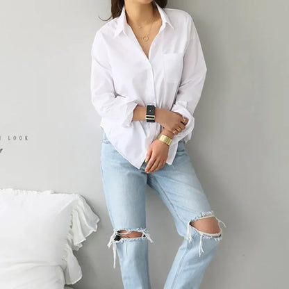 liwuka Cotton Blouse White Shirt Fashion Women Blusas Mujer De Moda OL Style Tops Casual Ladies Long Sleeve Shirts and Blouses