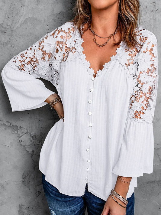 liwuka Lace Blusas Summer Top Female Women Shirts Women's White Shirt Blouses Tops Flare Long Sleeve Chic Hollow Out Woman Blouse