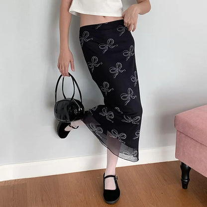 liwuka y2k Floral Print Midi Skirts Women High Waisted Velvet Long Skirts Vintage Punk Gothic Grunge Slim Split Bottom Korean