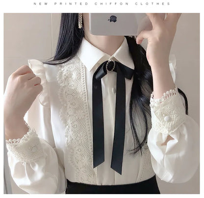 liwuka Hot Sales Women Cute Sweet Girls Preppy Style Tops Blouses Formal FLHJLWOC Office Lady Basic White Button Shirts