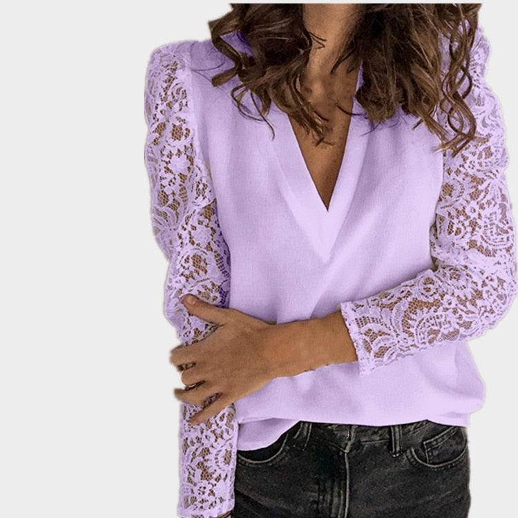 liwuka New Arrival Elegant Blouses Women Lace Tops Chic Women's Blouses Fashion Plus Size Woman Shirt V Neck Women Tops and Blouse