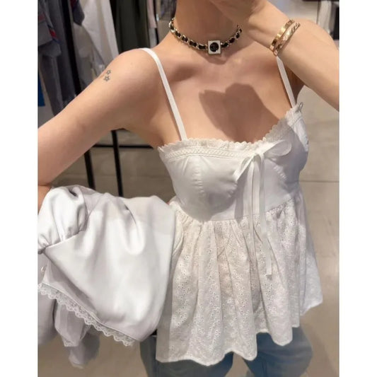 liwuka Korean Fashion Instagram Heavy Industry Tank Top Women's Summer New Bow Tie Lotus Leaf Swing Camis Female Clothing