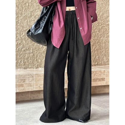 liwuka 2024 Women Autumn Wide Leg Straight Pants Stretch High Waist 48% Cotton Pants Fashion Clothes Black Pants Female Trousers