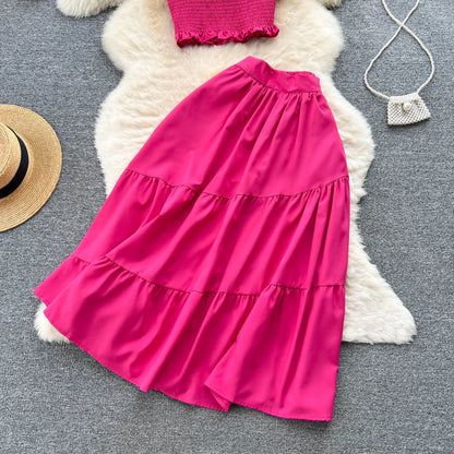 liwuka Chic Fashion Women Dress Suits Summer Vacation Style Sleeveless Stretchy Tops + High Waist Long Skirts Lady Outfits