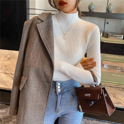 liwuka Women Sweaters Cute Button Up O-Neck Long Sleeve Pullovers Autumn Knitted Bottoming Shirts Korean Single Breasted Undercoat Tops