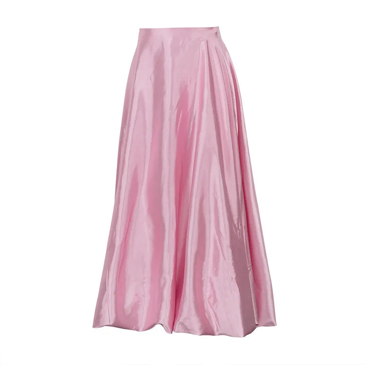 liwuka Fashionable Wax Dyed Balloon Skirt Spring and Summer Women's Simple Solid Color Casual Versatile High Waist Pleated Fluffy Skirt