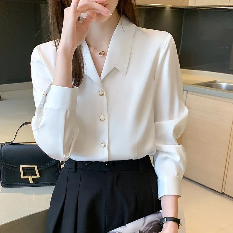 liwuka Autumn Winter Korean Stain Women's Blouse New Long Sleeve Turn-down Collar Casual Loose Office Shirts Tops Female