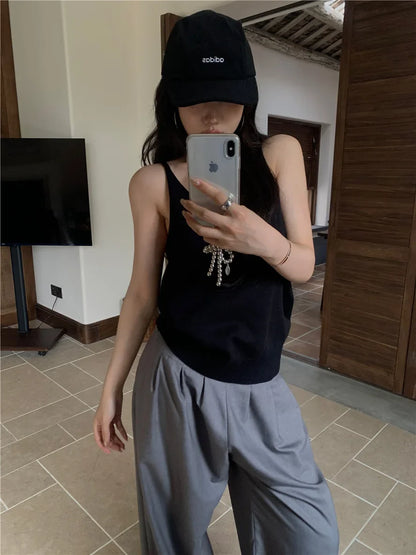 liwuka Big backless woolen vest niche loose sleeveless hot girl bottoming spring and summer layered top