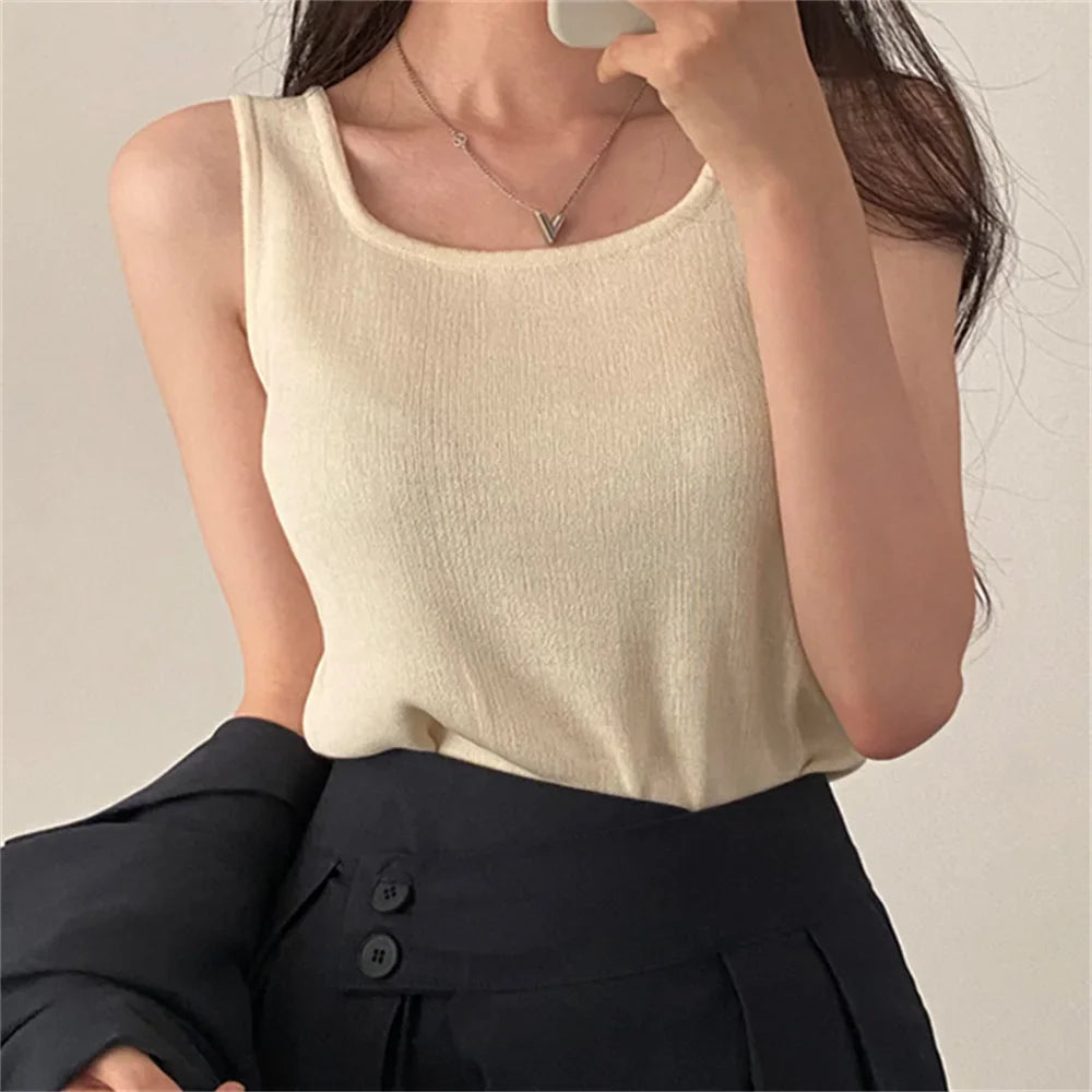 liwuka Summer Tank Tops Solid Chic All Match Sexy Loose New Sleeveless Casual Slim OL High Street Fashion Mujer Camisole