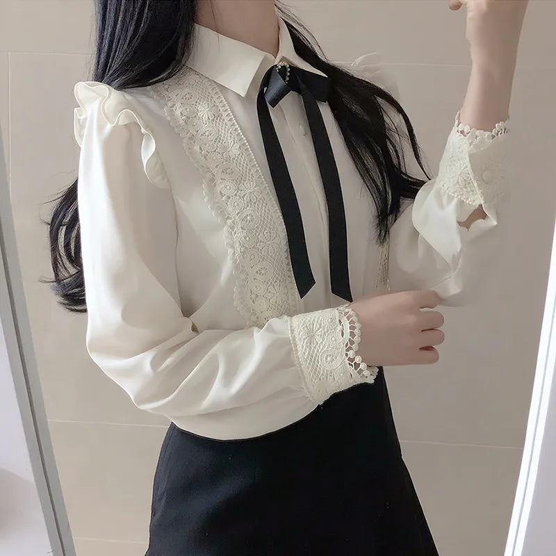 liwuka Hot Sales Women Cute Sweet Girls Preppy Style Tops Blouses Formal FLHJLWOC Office Lady Basic White Button Shirts