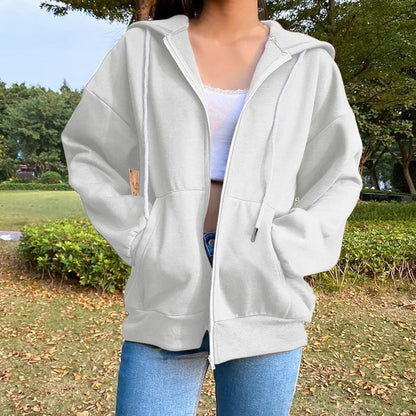 liwuka Sweatshirt Hoodie Oversize Hooded Cardigan Sweatshirts Gray Women Clothes Solid Zip Up Hoodies Autumn Women Tops Long Sleeves