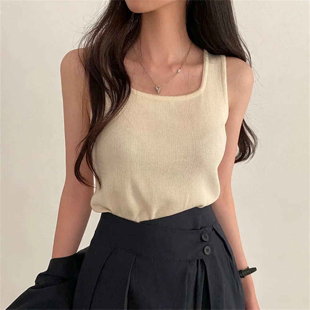 liwuka Summer Tank Tops Solid Chic All Match Sexy Loose New Sleeveless Casual Slim OL High Street Fashion Mujer Camisole