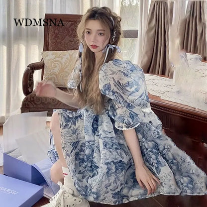 liwuka French Puff Short Sleeve Princess Dress Women's Slim Waist Wrapped Mini Dresses 2023 Summer Fashion New Fashion Vestidos