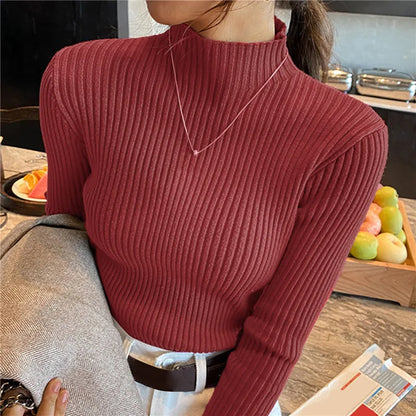 liwuka Women Sweaters Cute Button Up O-Neck Long Sleeve Pullovers Autumn Knitted Bottoming Shirts Korean Single Breasted Undercoat Tops