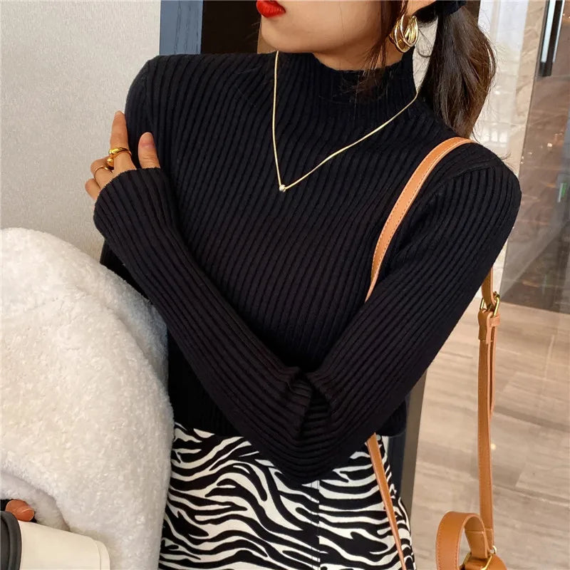 liwuka Women Sweaters Cute Button Up O-Neck Long Sleeve Pullovers Autumn Knitted Bottoming Shirts Korean Single Breasted Undercoat Tops