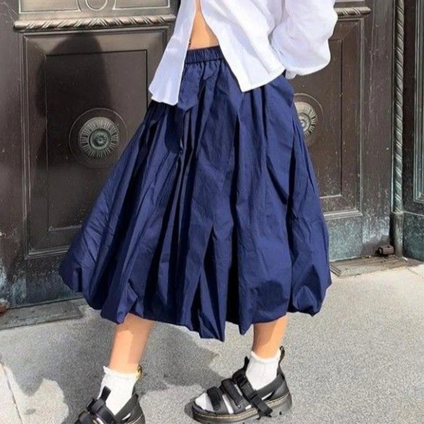 liwuka Women's Y2k Bubble Long Skirt High Waisted Lantern Puffy Skirt Summer Ruffle Hem A Line Balloon Skirts Vintage Streetwear