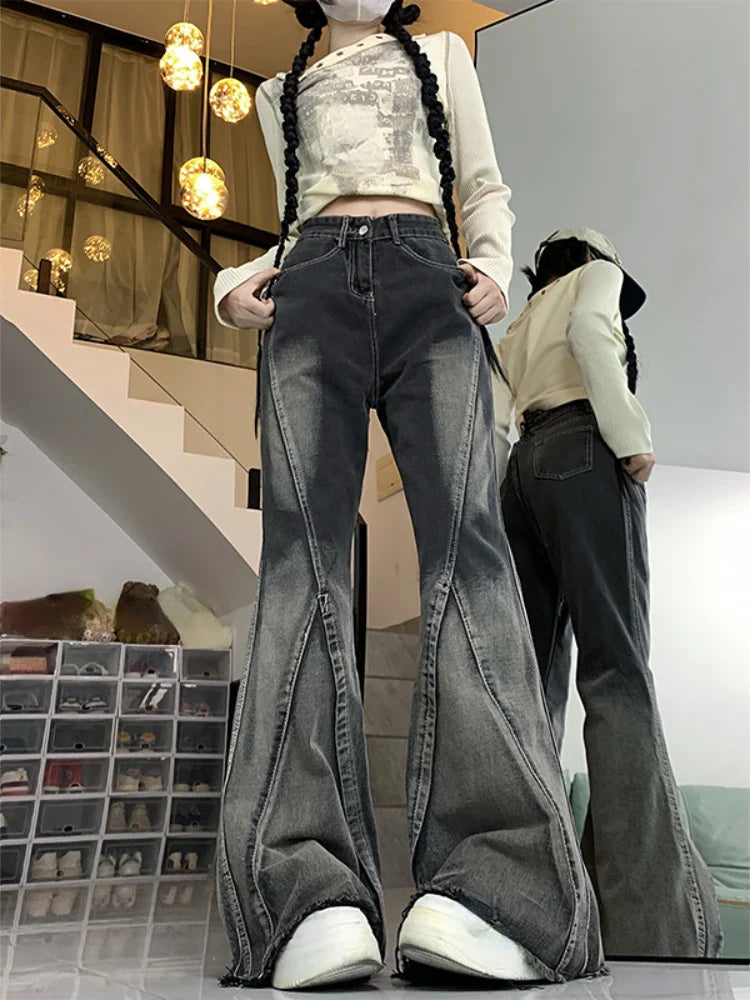 liwuka 2024 Women Black Gothic Jeans Harajuku Y2k 90s Aesthetic Vintage Fashion Denim Trousers 2000s Wide Jean Pants Trashy Emo Clothes