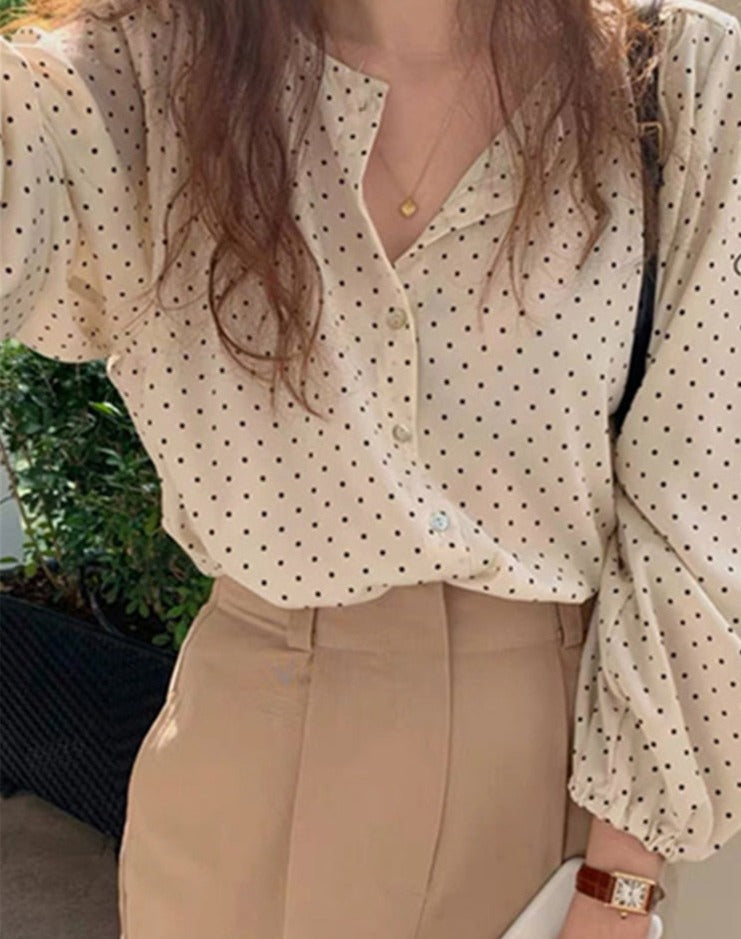 liwuka New Fashionable Elegant Office Lady Buttons Oversize Dot Korean Style Wild Spring Summer Women's Blouses Shirts Tops