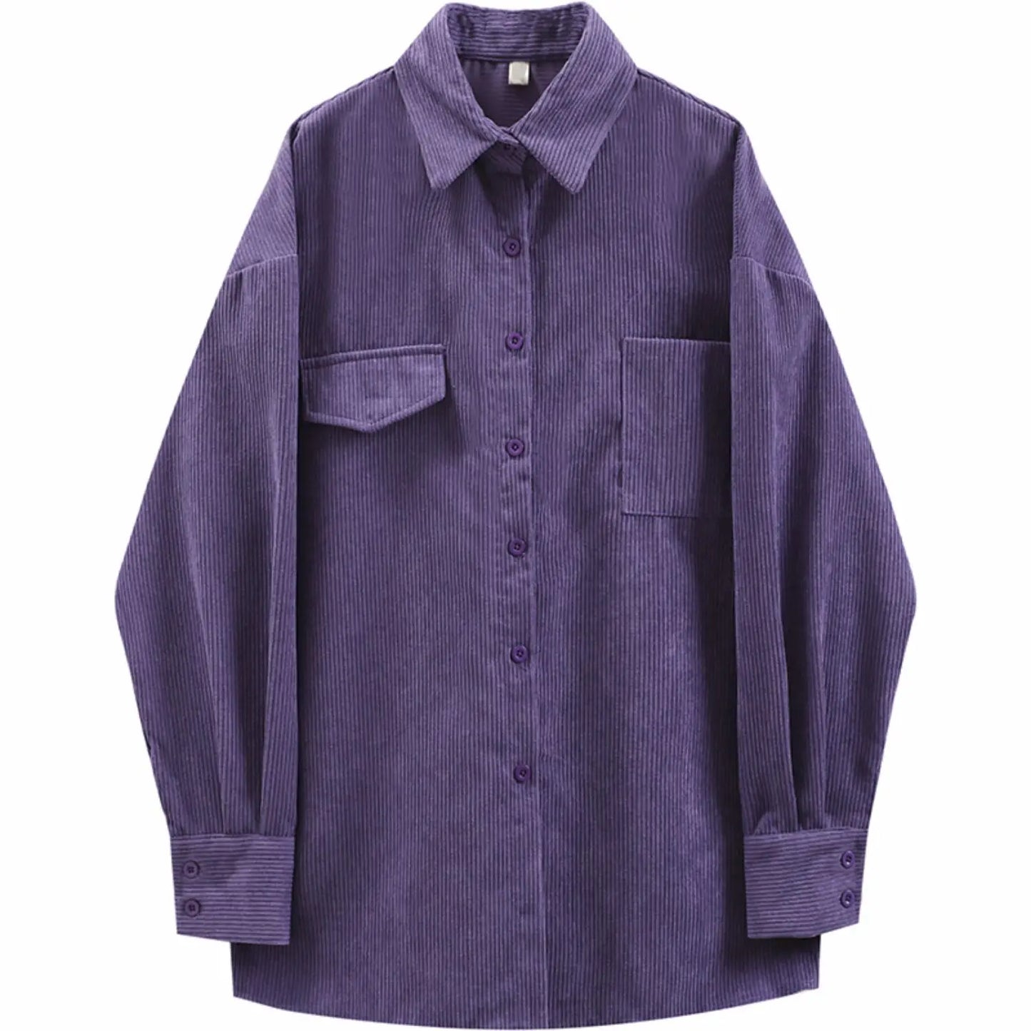 liwuka Corduroy Purple Top Button Up Women Shirts Long Sleeve Turn Down Collar Oversized Loose Outerwear Spring Blouse