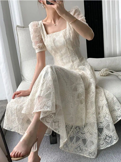 liwuka Summer French Style Women Elegant Party Midi Dress Female Fashion A Line Lady Clothes Vestidos