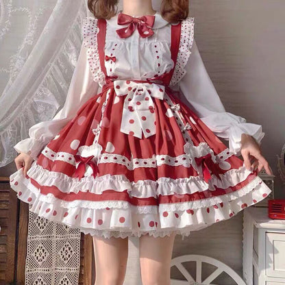 JSK Lolita Dress Victorian Princess Polka Dot Red Kawaii Sleeveless Strap Soft Girly Baby Doll Dresses Kawaii Clothing