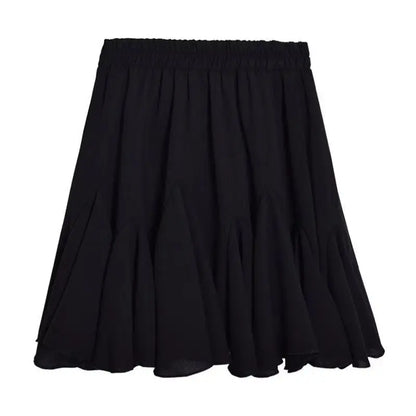 liwuka Summer White Mini Skirt A-line High Waist  Sexy Cute Ruffle Vintage Tennis Skirt Black Elastic Waist Tutu Short Skirts for Women