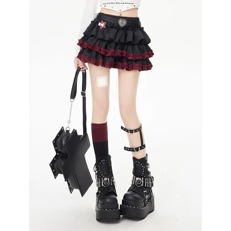 liwuka Y2k Gothic Mini Skirts Women Punk Vintage Sexy Ruffle Skirt Harajuku Layered Patchwork Grunge A-line Short Skirt Street