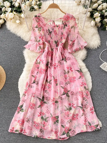 liwuka Limited Big Sales Women Dress Fashion Romantic Floral Print Chiffon Summer Dress Vacation Season Party Korean Vestidos