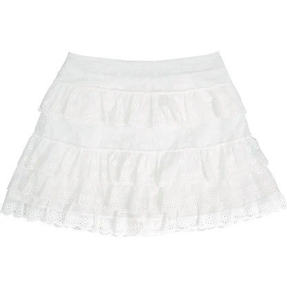 liwuka Cotton Shorts Skirt Women Lace Embroidery Elastic Waist Cute Mini Cake Skirt for Sweet Girls Lolita Style Kawaii Clothes