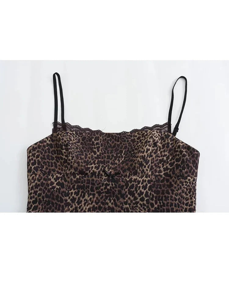 liwuka Summer Sexy Lace Leopard Printed Camisole Tops for Women Fashion Spaghetti Strap Undershirts Female Slim Fit Cropped Top