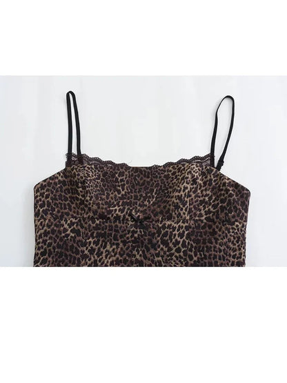 liwuka Summer Sexy Lace Leopard Printed Camisole Tops for Women Fashion Spaghetti Strap Undershirts Female Slim Fit Cropped Top