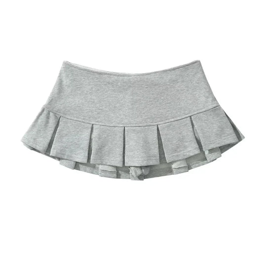 liwuka Terry Fabric Y2K Mini Skirt Women Low Waist Wide Pleat Light Grey Sexy Vintage A-line Pleated Skirt Casual Skort Summer