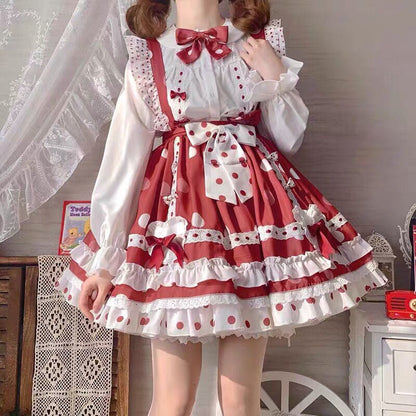 JSK Lolita Dress Victorian Princess Polka Dot Red Kawaii Sleeveless Strap Soft Girly Baby Doll Dresses Kawaii Clothing