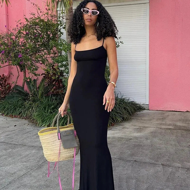 liwuka Women 2024 Summer Party Club Evening Streetwear Bodycon Beach Basic Black Long Dress Wholesale Items For Business