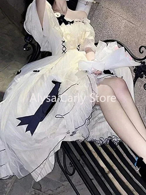 liwuka Elegant Sweet Princess Lolita Dress Women Japanese Slash Neck Short Sleeve Ball Gown Dress Female Evening Party Y2k Fairy Dress