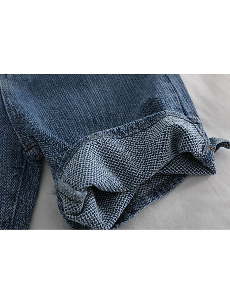 liwuka American Vintage Casual High Waist Blue Denim Shorts Fashion Women's Y2K Wide Leg Baggy Straight Jeans Pants Female Clothes