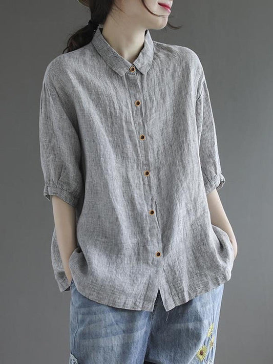 liwuka Women Summer Casual Shirts New Arrival Simple Style Plain Color All-match Loose Female Half Sleeve Cotton Tops