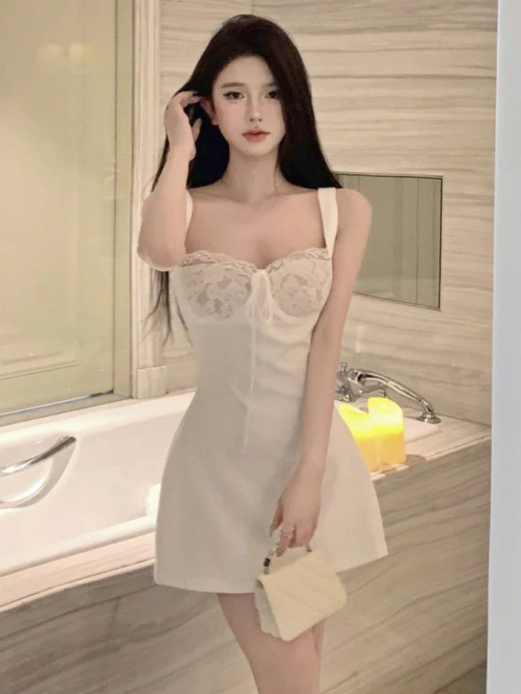 liwuka Summer Lace Sexy Designer Dress Women Korean Fashion Party Mini Dress Female Strappy Backless Casual Suspender Dress New