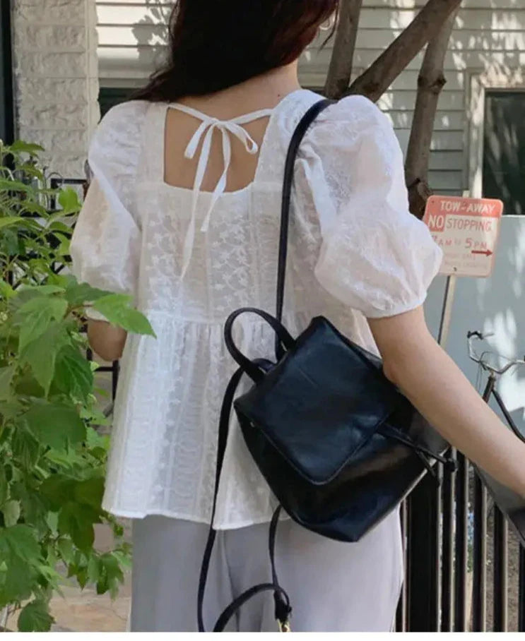 liwuka New Arrival Summer Korean Fashion Clothing Casual Women Tops Square Collar Embroidery Cotton White Elegant Peplum Blouses