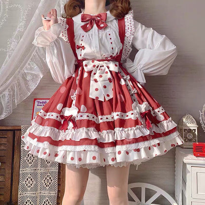 JSK Lolita Dress Victorian Princess Polka Dot Red Kawaii Sleeveless Strap Soft Girly Baby Doll Dresses Kawaii Clothing