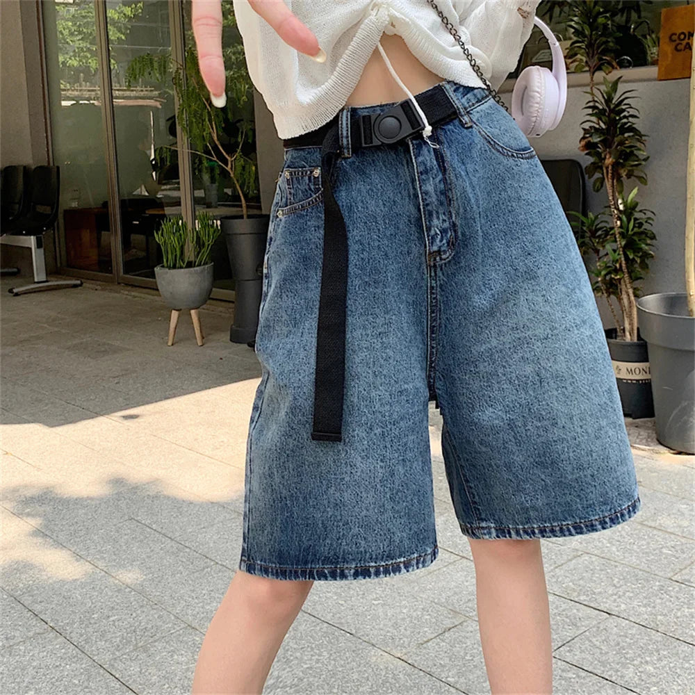 liwuka Retro Half Pants Women Wide Leg Summer 2023 New Slim-Fit Casual All Match Office Lady Denim Loose Jeanswear Shorts