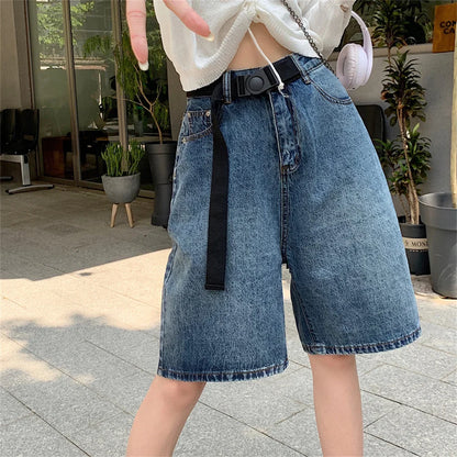 liwuka Retro Half Pants Women Wide Leg Summer 2023 New Slim-Fit Casual All Match Office Lady Denim Loose Jeanswear Shorts