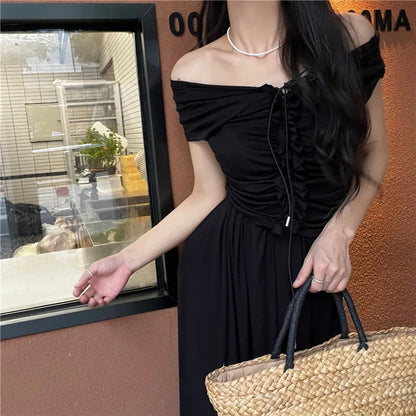 liwuka Retro Slim T-Shirts Women Slash Neck Chic Party High Waist Casual Wedding Skirts Elegant Party Office Lady New Sets