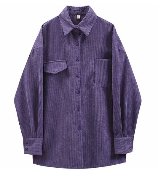 liwuka Corduroy Purple Top Button Up Women Shirts Long Sleeve Turn Down Collar Oversized Loose Outerwear Spring Blouse